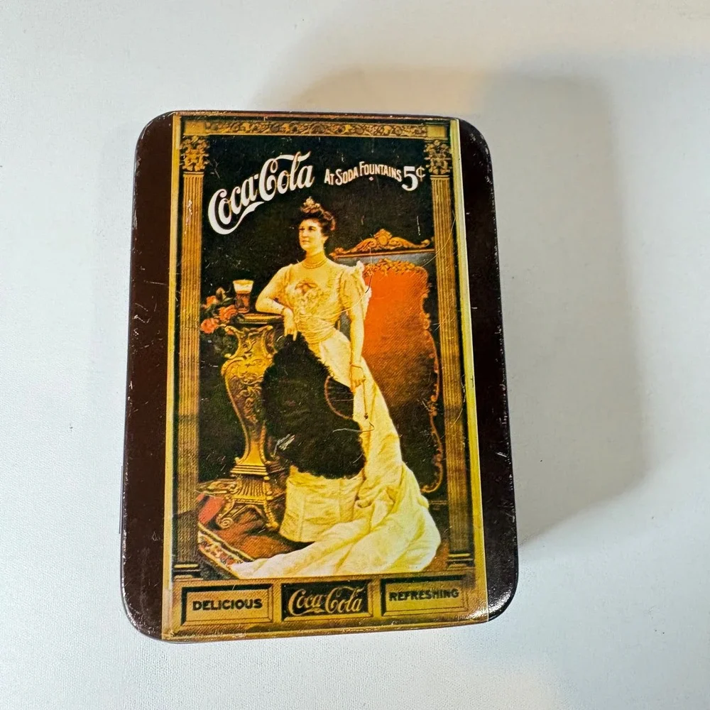 Vintage Coca-Cola Metal Tin Victorian Lady Soda Fountain 5 Cents Hinged Box